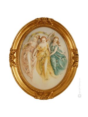 LES TROIS GRÂCES Peinture bas-relief en porcelaine de Capodimonte faite à la main Fabriqué en Italie