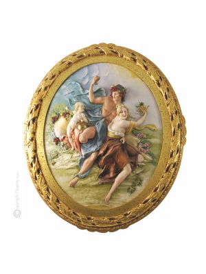 BACCHUS ET ARIANNE Peinture bas-relief en porcelaine de Capodimonte faite à la main Fabriqué en Italie