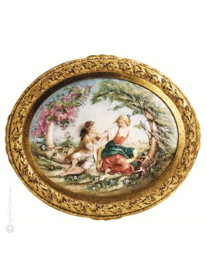 SCÈNE PASTORALE Tableau bas-relief en porcelaine de Capodimonte Made in Italy
