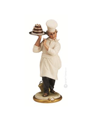 CHEF PÂTISSIER Statuette figurine en porcelaine de Capodimonte faite à la main Made in Italy