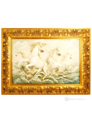 CHEVAUX COURANTS Tableau bas-relief en porcelaine de Capodimonte Made in Italy