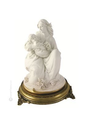 MÈRE AVEC ENFANT Statuette figurine en porcelaine de Capodimonte faite à la main en Italie