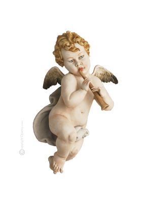 CUPIDON AVEC TROMPETTE Statue figurine Capodimonte porcelaine faite à la main en Italie