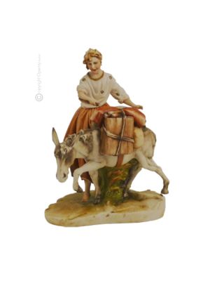 Bergère avec âne Statuette figurine en porcelaine Capodimonte faite à la main en Italie