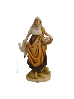 FEMME AU POULET Statuette figurine en porcelaine de Capodimonte faite à la main en Italie