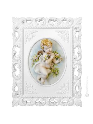 CHERUBIN PRINTEMPS Tableau bas-relief en porcelaine de Capodimonte Made in Italy