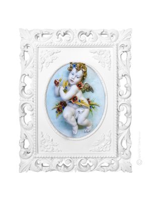 CHERUBIN D'ÉTÉ Tableau bas-relief en porcelaine de Capodimonte Made in Italy