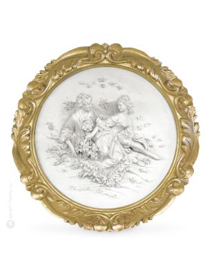 RENDEZ-VOUS SUR LA PELOUSE Tableau bas-relief en porcelaine de Capodimonte Made in Italy