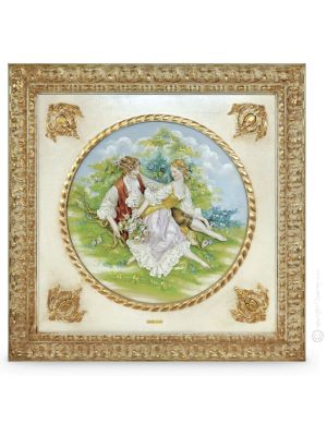 RENDEZ-VOUS SUR LA PELOUSE Tableau bas-relief en porcelaine de Capodimonte Fabriqué en Italie