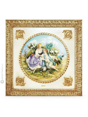 LE PREMIER RENDEZ-VOUS Tableau bas-relief en porcelaine de Capodimonte Made in Italy