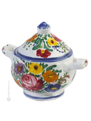 SUCRE POLYCHROME FIORACCIO Sucrier avec couvercle en céramique Castelli fait main authentique Abruzzes Made in Italy