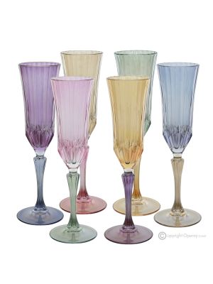 ADA Ensemble de 6 flûtes authentiques peintes à la main en verre de qualité supérieure.