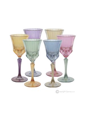 ADA Ensemble de 6 verres à vin authentiques à pied peints à la main dans un verre de qualité supérieure.