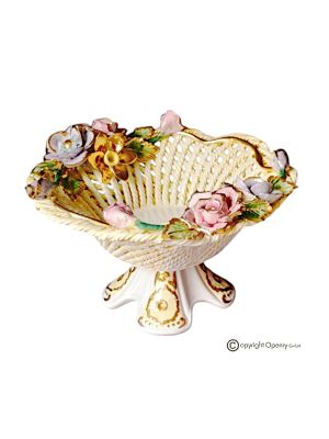 Support de table en céramique de style baroque, orné de fleurs et de finitions dorées, fait à la main.