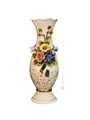 VASE en céramique artistique de style baroque avec détails en or 24 carats Fabriqué en Italie