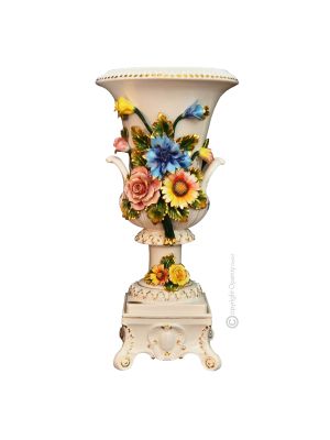 VASE en céramique artistique de style baroque avec détails en or 24 carats Fabriqué en Italie