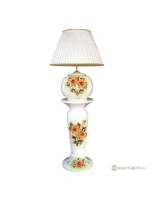 Lampe de table avec colonne en céramique artistique, décorée de tournesols et de détails dorés