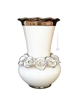 VASE en céramique artistique de style baroque avec détail en platine Fabriqué en Italie