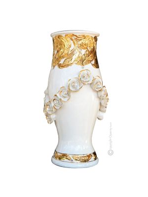 VASE en céramique artistique de style baroque avec détails en or 24 carats Fabriqué en Italie