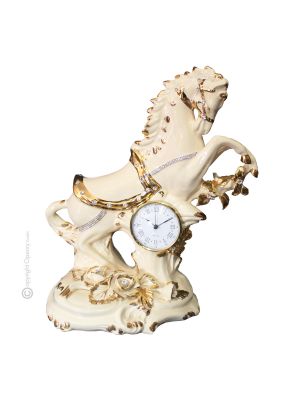 HORLOGE DE TABLE en céramique artistique de style baroque, couleur or 24 carats, cristaux Swarovski