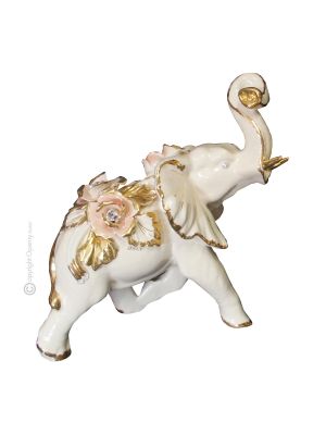 ELEPHANT Décoration de table artistique en céramique de style baroque avec détails en or 24 carats Fabriqué en Italie