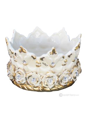 Décoration de table artistique en céramique de style baroque CROWN avec détails en or 24 carats Fabriqué en Italie