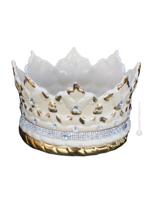 Centre de table artistique en céramique de style baroque CRORONA, décoration avec détails en or 24 carats, fabriqué en Italie