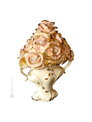 Décoration de table artistique en céramique de style baroque ROSES avec détails en or 24 carats Fabriqué en Italie