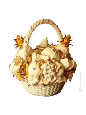 PANIER Décoration de table artistique en céramique de style baroque avec détails en or 24 carats Fabriqué en Italie