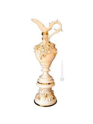 AMPHORA Vase artistique en céramique de style baroque avec détails en or 24 carats Fabriqué en Italie