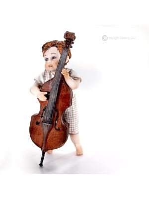 BEPPE Capodimonte, statuette musicien avec contrebasse, art raffiné en porcelaine pure.
