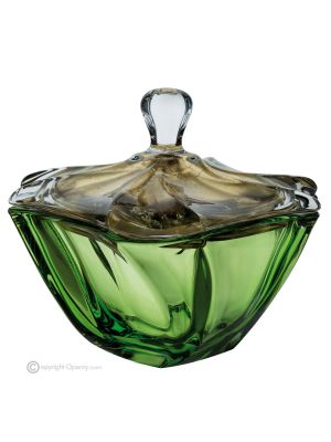 Bol CADORO avec couvercle, pièce maîtresse moderne en verre de qualité supérieure peinte à la main.