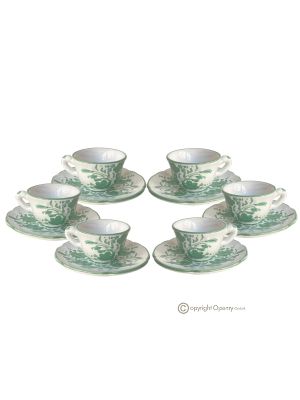 Ensemble de 6 tasses à café expresso avec soucoupes, en céramique artistique réalisée et peinte à la main.