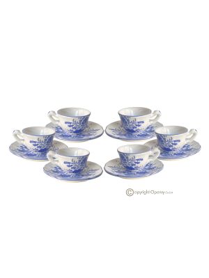 Ensemble de 6 tasses à café expresso avec soucoupes, authentique céramique Castelli, fabriquée et peinte à la main.