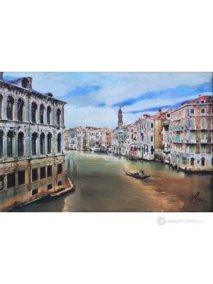 GRAND CANAL Peinture sur toile de Massimo Scarpa avec technique à l'encaustique