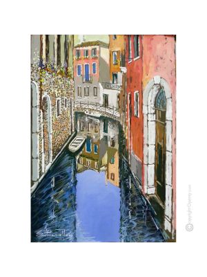 CANAL À VENISE Peinture acrylique moderne sur toile Made in Italy 