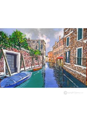 CANAL À VENISE Peinture acrylique moderne sur toile Made in Italy 