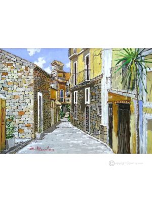 CENTRE HISTORIQUE AGROPOLI Peinture acrylique moderne sur toile Made in Italy 
