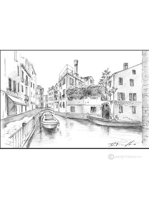 COLLE DELL'ANGELO CANNAREGIO - VENISE Dessin au crayon sur carton moderne Made in Italy 