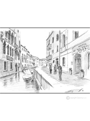 COLLE DELL'ANGELO CANNAREGIO - VENISE Dessin au crayon sur carton moderne Made in Italy 