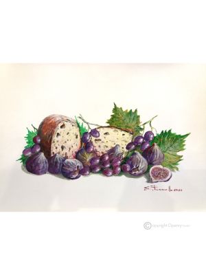 FIGUES ET PRUNES Peinture acrylique moderne sur toile Made in Italy 