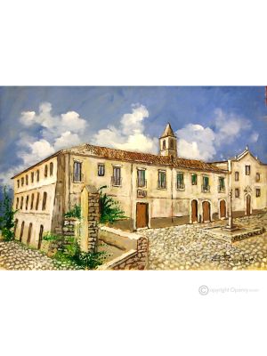CONVENTO SAN FRANCESCO Peinture acrylique moderne sur toile Made in Italy 