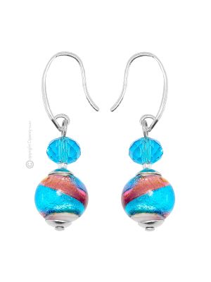 BOUCLES D'OREILLES AURORA bijoux fantaisie artistiques perles de verre de Murano avec argent 925 authentique fait main Made in Italy