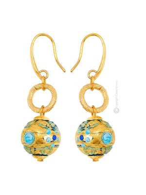 BOUCLES D'OREILLES FIORATO GOLD bijoux fantaisie artistiques perles de verre de Murano avec or 18 carats authentique fait à la main Made in Italy