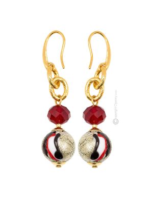 BOUCLES D'OREILLES DRÔLES bijoux fantaisie artistiques perles de verre de Murano avec or 18 carats authentique fait à la main Made in Italy