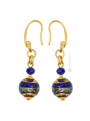 BOUCLES D'OREILLES BANDE D'OR bijoux fantaisie artistiques perles de verre de Murano avec or 18 carats authentique fait à la main Made in Italy