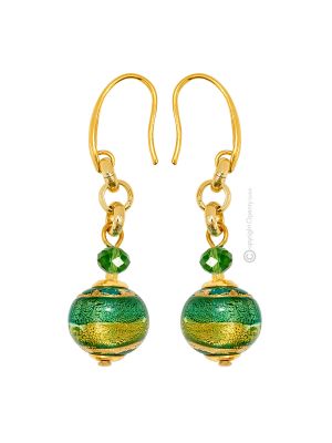 BOUCLES D'OREILLES BANDE D'OR bijoux fantaisie artistiques perles de verre de Murano avec or 18 carats authentique fait à la main Made in Italy