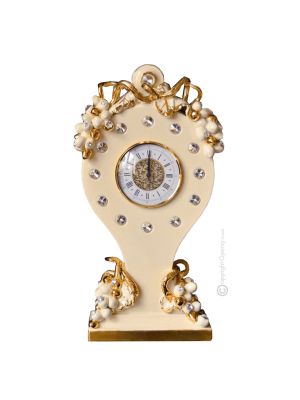 HORLOGE DE TABLE Style baroque en céramique artistique avec détails en or 24 carats Fabriqué en Italie