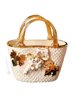 SAC À MAIN décoration de centre de table artistique en céramique de style baroque, couleur or 24 carats avec cristaux Swarovski