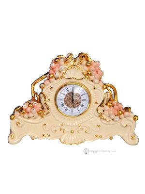 HORLOGE DE TABLE Style baroque en céramique artistique avec détails en or 24 carats Fabriqué en Italie